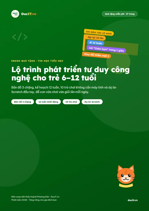Bìa ebook: Lộ trình phát triển tư duy công nghệ cho trẻ 6–12 tuổi