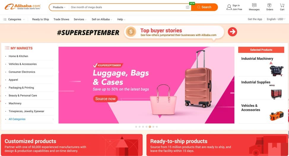 Sourcing products from Alibaba