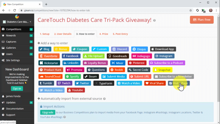 Setting Up Giveaway